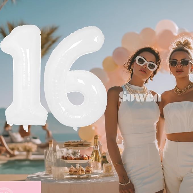 SUWEN 40 Inch White Large 16 Balloon Number Big Foil Helium Numbers 0-9 | Giant - Image 5