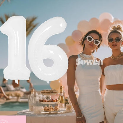 SUWEN 40 Inch White Large 16 Balloon Number Big Foil Helium Numbers 0-9 | Giant - Image 5