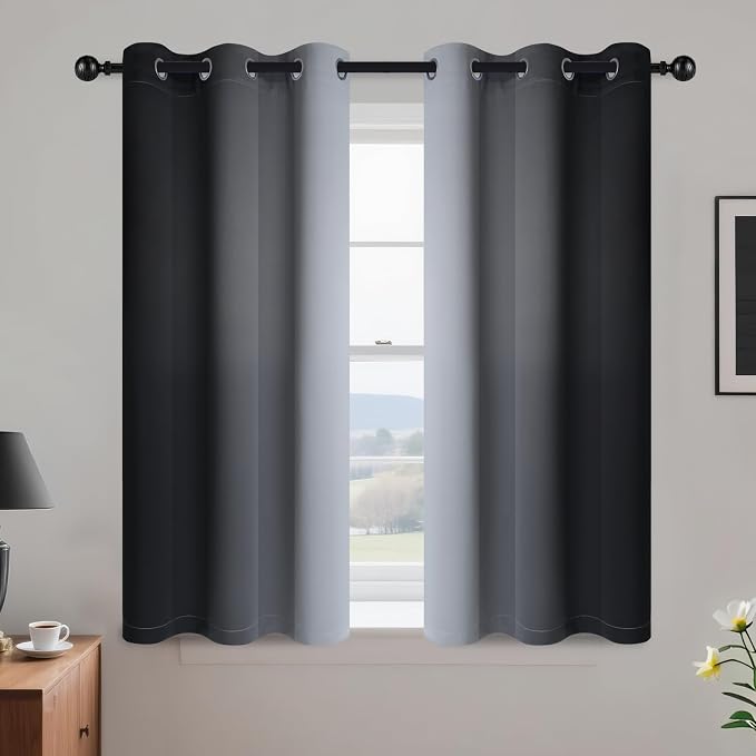 Yakamok Ombre Curtains Black and Greyish White by Yakamok