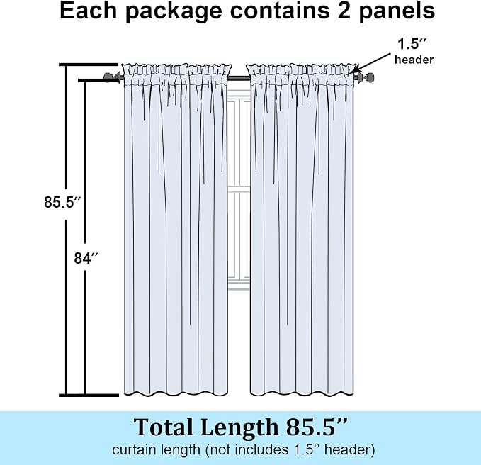 Simplebrand Navy Blue Semi Sheer Curtains 84 Inches Long 2 Panels, Light - Image 7