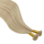 YoungSee U Tip Hair Extensions Human Hair Blonde Highlight Utip Hair Extensions Human Hair Ash Blonde with Platinum Blond Highlight Keratin Hair Extension Remy Hair Ktip Extension 22In 1G/S 50G