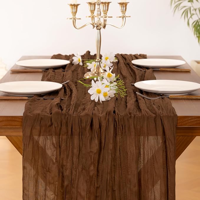 Cheesecloth Table Runner Summer Boho Wedding Birthday Party Home Decor | Brown - Image 4