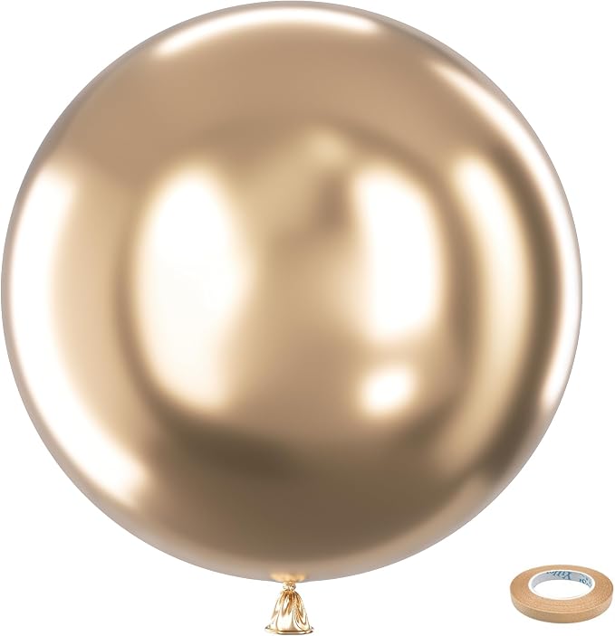 Bezente Metallic Champagne Gold Giant Latex Round Balloons 36 Inch 8 Pack | by Bezente