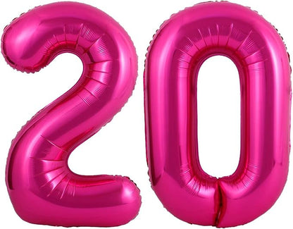Hot Pink 20 Number Balloons, 40 Inch Giant Number 20 Balloons Foil Mylar Helium by Lovoir