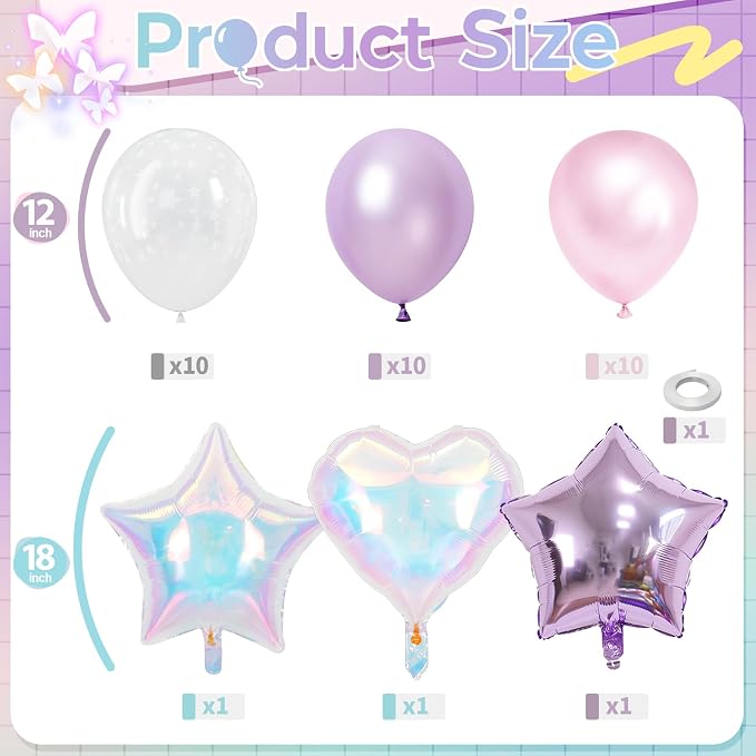 Pink and Purple Balloons, Pastel Pale Pink Light Purple Lilac Transparent Star - Image 2