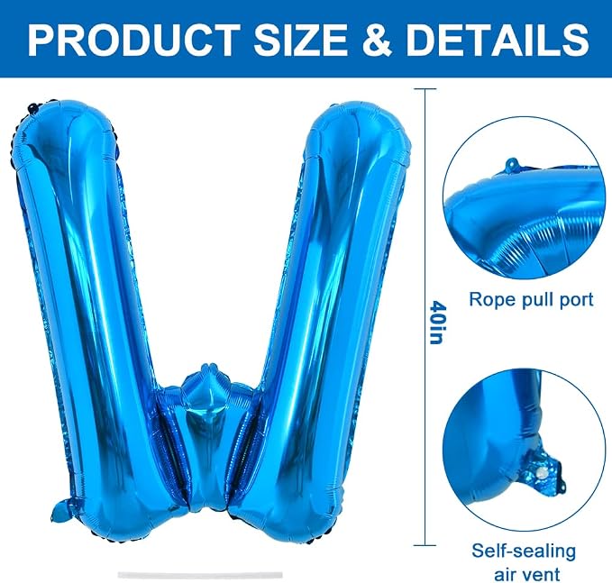 TONIFUL 40 Inch Large Blue Letter W Foil Balloons Alphabet Balloons | Giant - Image 2
