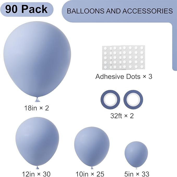 Voircoloria 90pcs Dusty Blue Balloons Garland Arch Kit, 18 12 10 5 Inch | - Image 2