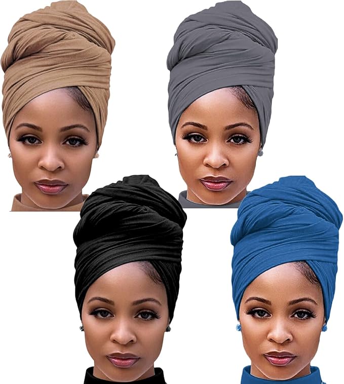 Harewom Head Wraps for Black Women Stretch Head Scarf Long African Hair Wraps Turban Headwraps Jersey Headbands