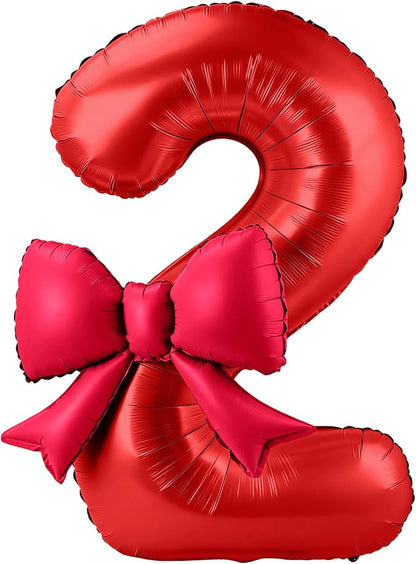 40 Inch Number 2 Balloon with Bow, Coquette Aesthetic Foil Balloon by Unknown
