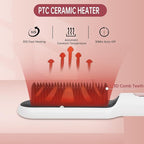 Negative Ionic Hair Straightener Brush with 9 Temp Settings, 30s Fast Heating Hair Straightening Comb with LED Display, Anti-Scald & Auto-Shut Off Hair Brush Straightener for Women (White)
