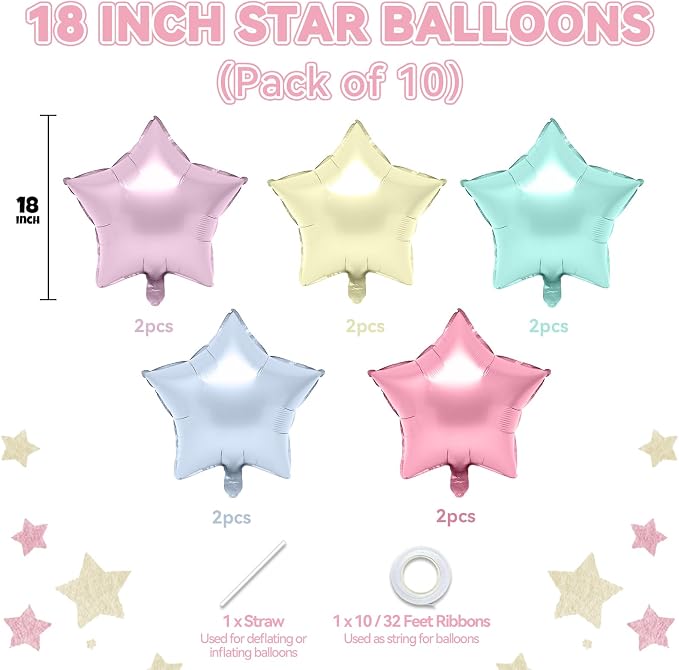 Biapian Pastel Star Foil Balloons, 18 Inch Multicolor Stars Balloons - Image 2