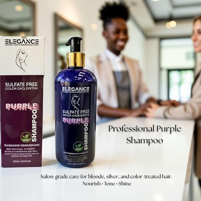 Purple Shampoo for Blonde, Silver & Highlighted Hair – Anti-Brass Toning Shampoo That Neutralizes Yellow Tones – Sulfate-Free, Vegan, Kosher, Color-Safe Formula with Collagen & Blueberry – 13.5 fl oz