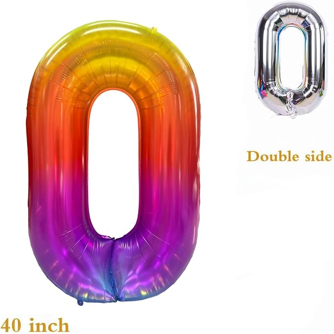 Rainbow Number 0 Balloon 40 Inch Rainbow 0 Balloon Giant Helium Foil Number 0 - Image 7