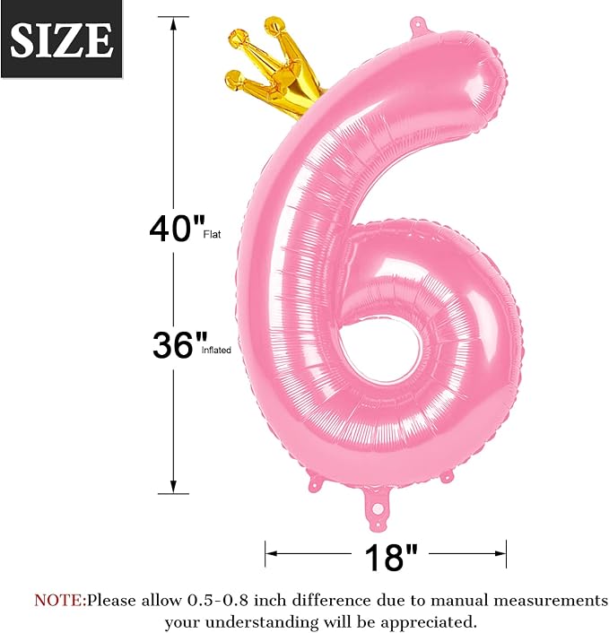 Pink Crown Number 6 Balloon 40 inch, Big Pink 6th Birthday Party Decorations | - Image 2