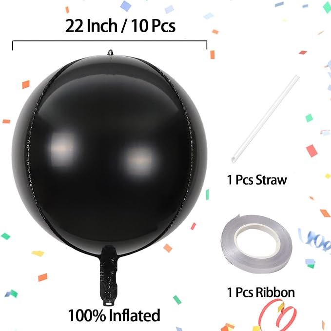10 Pcs 22 Inch Black Mylar Balloons, Large 4D Giant Round Foil Balloon Big - Image 4