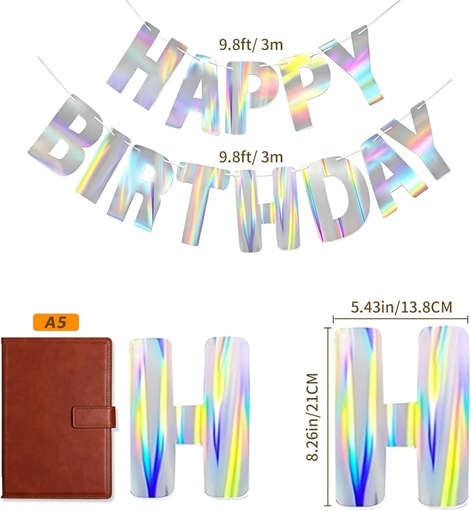 Happy Birthday Banner, Pre-Strung Holographic Iridescent Birthday Sign Decor - Image 3