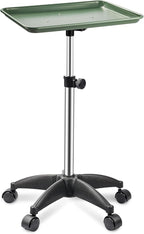 Rolling Salon Tray, Adjustable Salon Tray on Wheels, Premium Aluminum Tattoo Tray Cart for Spa Clinic, Green