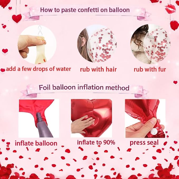 Red Heart Balloon Decoration Kit | Latex Balloons, Confetti Balloons, Rose - Image 2