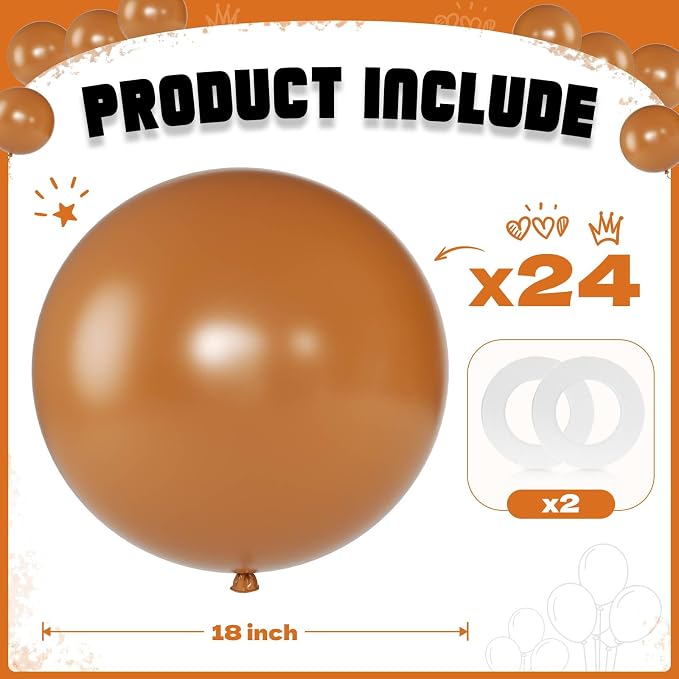 Warm Brown Balloons 18 Inch 24 Pack Matte Helium Latex Round Balloons - Image 2