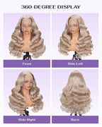 Hidden Strap Milk Tea Ash Blonde Wig Human Hair Body Wave 360 Lace Front Wig Human Hair Ombre Glueless Wigs Pre Bleached Bleached Knots 180% Density Drawstring HD Full Lace Wigs 22Inch