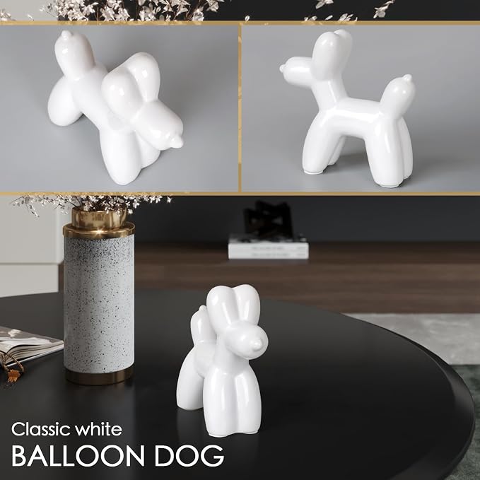 Notakia Large White Cute Ceramics Balloon Dog Statue Crafts Living Room Desktop - Image 8