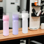 YANTAISIYU Root Comb Applicator Bottle 6 Ounce Hair Oiling Applicator 3 Pieces Hair Dye Bottle Hair Root Comb with Graduated Scale (Pink White Purple)