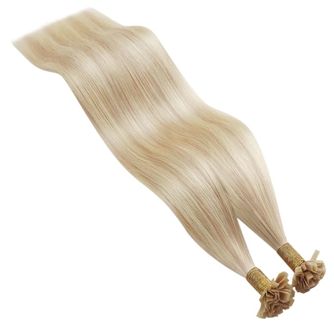 YoungSee Keratin Tip Hair Extensions Human Hair Blonde 24 Inch K Tip Hair Extensions Long Ktips Hair Extensions Human Hair Blonde Highlight Invisible Keratin Bond Hair Extensions Remy 50g #18/613