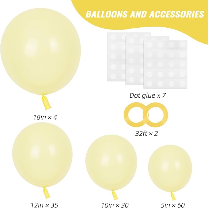 RUBFAC Pastel Yellow Balloons Different Sizes Light Yellow Balloon 129pcs | - Image 2
