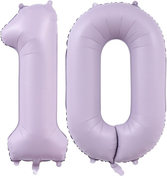 Pastel Purple 10 Number Balloons, 40 Inch Light Purple 10 Balloons Large Helium by BBPOOL