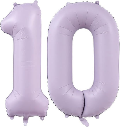 Pastel Purple 10 Number Balloons, 40 Inch Light Purple 10 Balloons Large Helium by BBPOOL