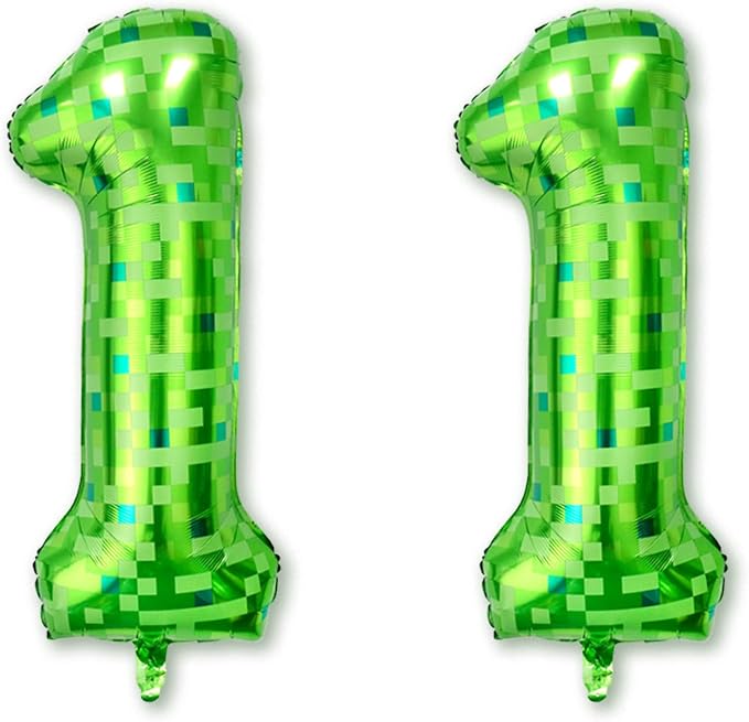 40 Inch Lime Green Pixel Number 11 Balloon, Gamer Video Game Birthday Decor | by Unknown