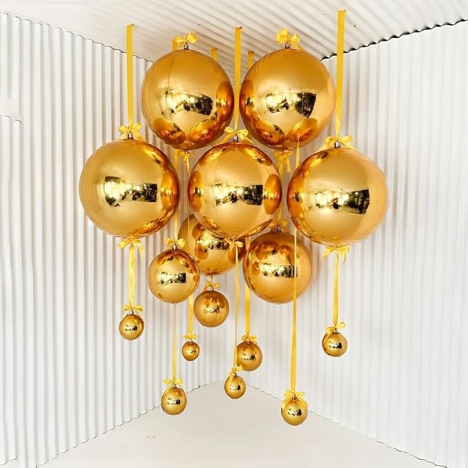 13pcs Gold 4D Balloons 22" 18" 10" 4D Gold Ball Balloon Golds Metallic Foil - Image 3