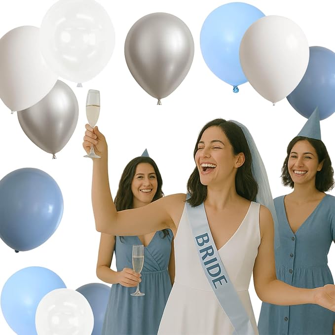 Dusty Blue and White Silver Balloons - Image 4