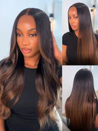 YIROO Chestnut Brown Ombre Yaki Straight 13x4 Pre Everything Frontal Glueless Wig Human Hair Pre Plucked Pre Cut,Bye bye Knots Wear and Go Drawstring Wigs Beginner Friendly 150% Density 20Inch