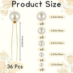 NEBURORA 36 Pcs Wedding Pearl Hair Pins U Shape Pearl Hair Accessory for Brides Bridesmaids Women Gold