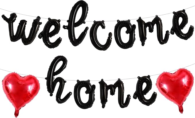 TONIFUL 16 Inch Black Cursive WELCOME HOME Foil Letter Balloon Banner Decor | by TONIFUL