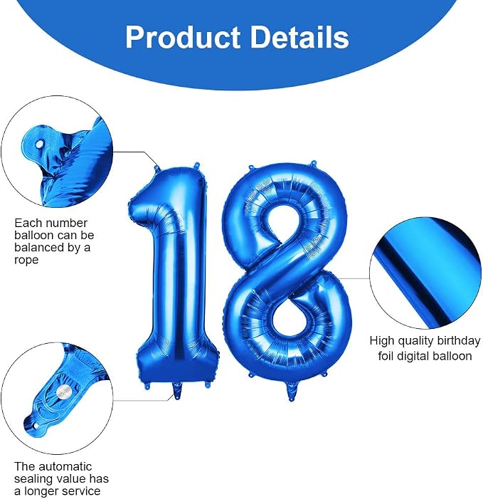 OFFCUP Number 18 Balloons 40 Inch, Big Jumbo Number Balloon Celebration Party - Image 3