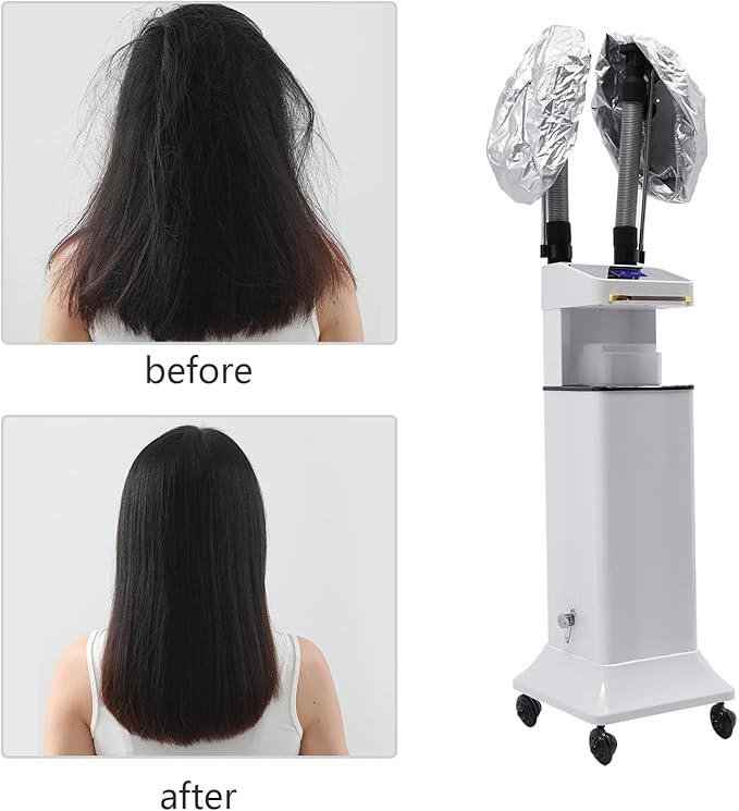 Nano Hair Steamer Professional Ozone Hair Steamer 650W 110V Multifunctional Hair Dyeing Machine with Timer & Adjustable Temperature, Standing Micro Mist Hair Processor for Beauty Salon (White)