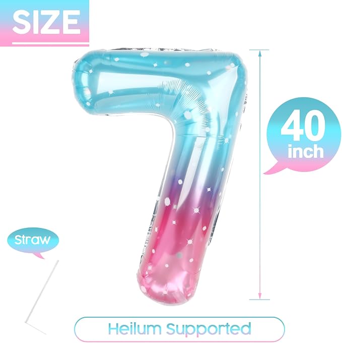 7 Balloon - Starry Sky Birthday Number Balloons, 40 Inch Party Decorations | - Image 5