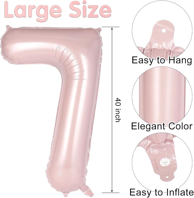 Light Pink Number 17 Balloon, 40 Inch Giant Mylar Number Balloons, Large Foil - Image 2