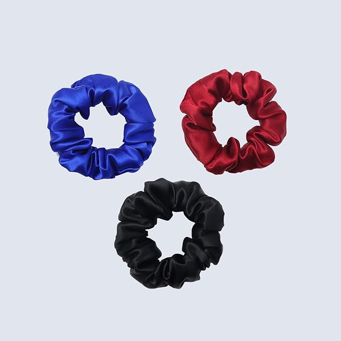 ZIMASILK 100% Mulberry Silk Hair Scrunchies – 19 Momme Elastic Silk Hair Ties for Women & Girls, Gentle No-Tug (3 Pack, Burgundy, Black, Royal Blue)