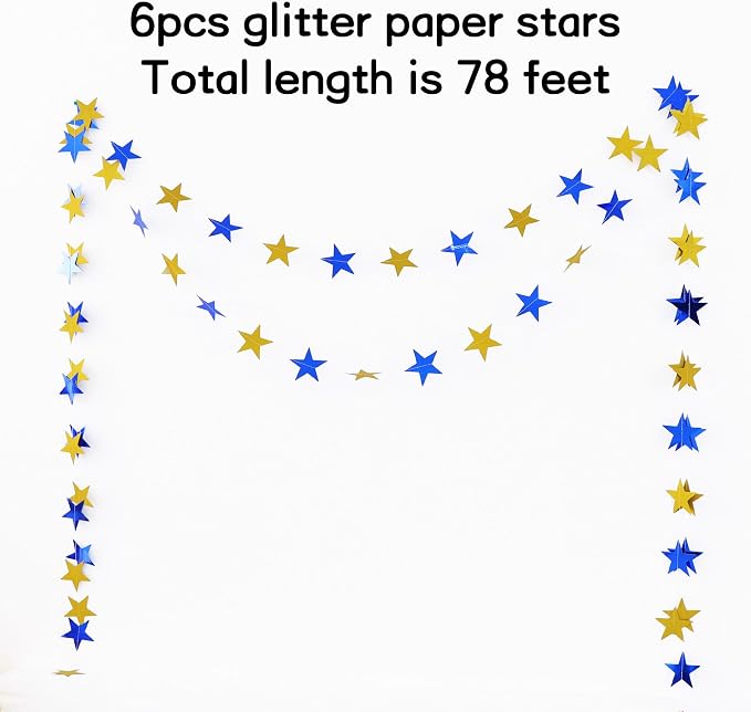 BEISHIDA Glitter Star Garland Banner Decor Blue Gold Hanging Decorations - Image 2