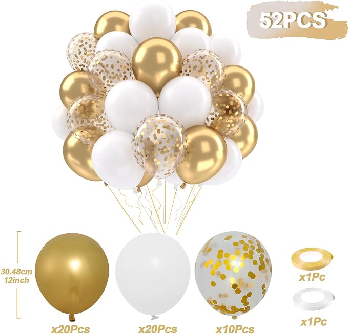 Patimate White and Gold Balloons Set - Image 4