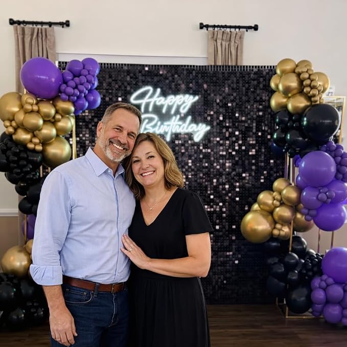 Purple and Gold Balloons, 12 Inch Black Purple and Gold Confetti Balloons - Image 3