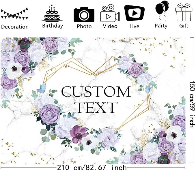 AIBIIN 7x5ft Custom Mr and Mrs Violet Wedding Backdrop - Image 2