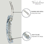 French Amie Long Rectangle Large 4” Gray Magma Handmade Celluloid Automatic Hair Clip Barrette (Gray Magma)