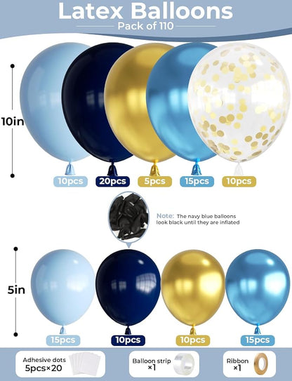 Navy Blue and Gold Balloons Garland Arch Kit, Party Decor | Navy Blue Metallic - Image 3