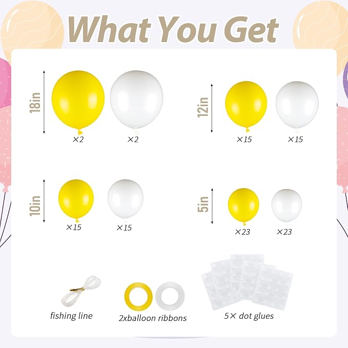 110pcs Yellow and White Balloons Garland Arch Kit, 18/12/10/5 Inch Balloons | - Image 2