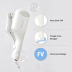 VODANA Compact Triple Flow Hair Waver - Portable Ceramic Curling Iron, Long-Lasting Beach Waves, Fast Heat-Up Double Barrel (1.5 inch, Ivory)
