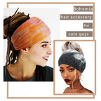 Wide Headbands Stretch Turban Knotted Hairbands Elastic Yoga Workout Sweatband Running Sport Head Scarf Large African Head Wraps for Women 4 Pcs (Set G)